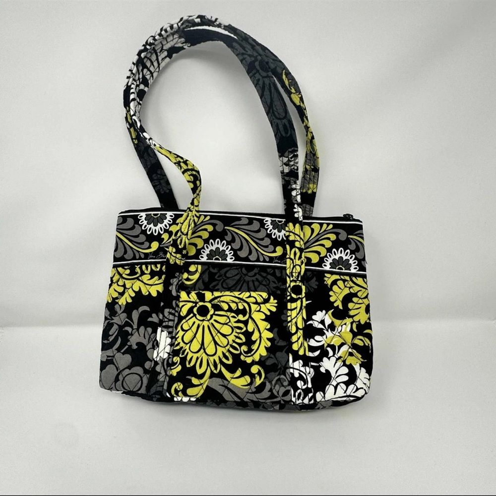 Retired Vera Bradley Double Handle Baroque Mandy Purse Blk/Yellow/Wht/Gray